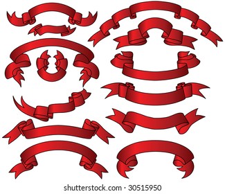 Set of different vector ribbons on white background
