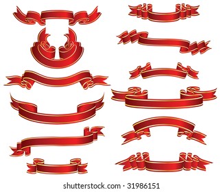 Set of different vector ribbons on white background
