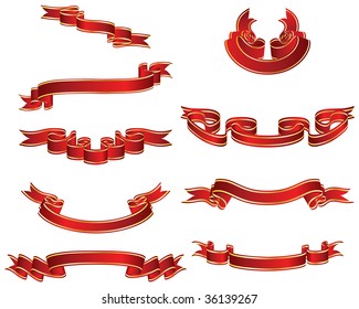 Set of different vector ribbons on white background