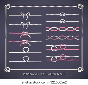 Set of different vector ropes and knots 