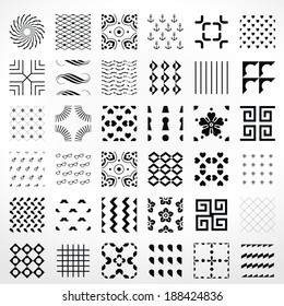 Set different vector seamless patterns. Endless texture can be used for wallpaper, pattern fills, web page background,surface textures. Set of monochrome geometric ornaments