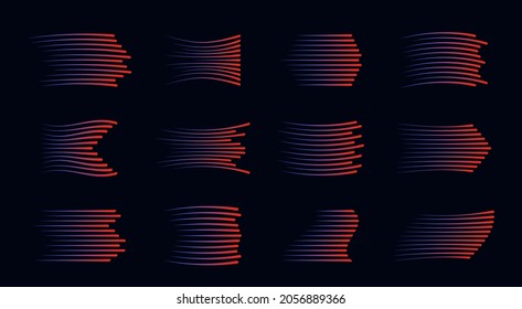 Set of different vector speed line. Red lines on black background.  Motion effect for your design.
