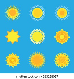 Set of different vector suns for clipart or icon creation.
