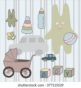 A set of different vector toys, vector illustration