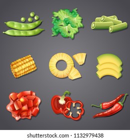 Set of different vegetables and fruit illustration