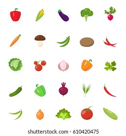 Set of different vegetables isolated on white background