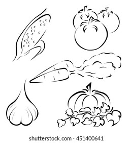 Set of different vegetables logos depicted simplistically