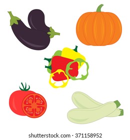 Set of different vegetables on a white background