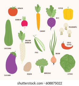 set of different vegetables on white background. can be used for cards or posters