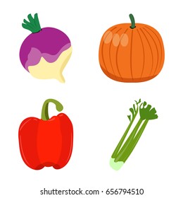 Set of different vegetables on a white background, Vector illustration