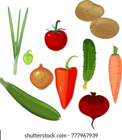 Set of different vegetables on white background