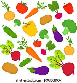 set of different vegetables pattern vector