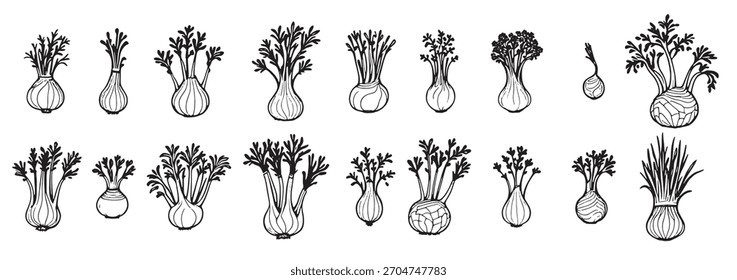 Set of different vegetables in vases 
