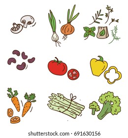 Set of different vegetables in vector, food/cooking 