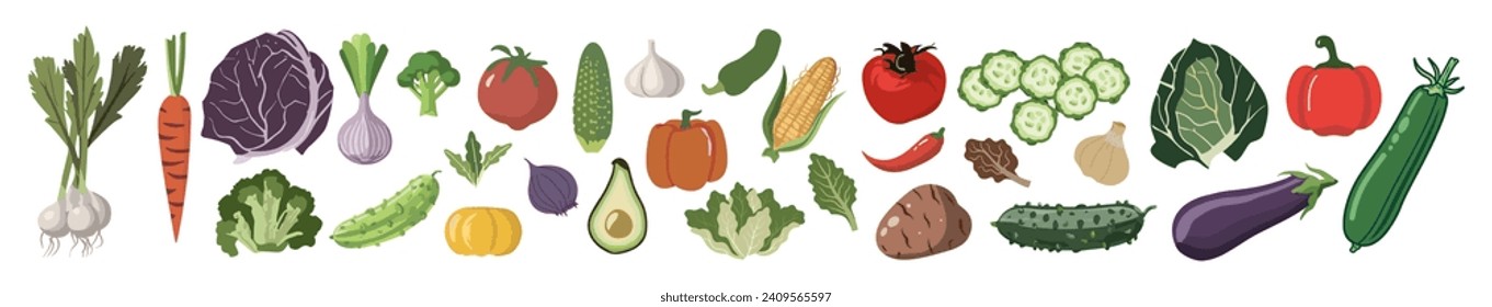 Set of different vegetables vector icons isolated.