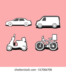 Set of different vehicle icons on a colored background, Vector illustration