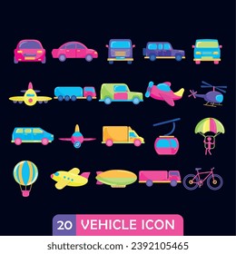 Conjunto de iconos de vehículos diferentes Ilustración del vector