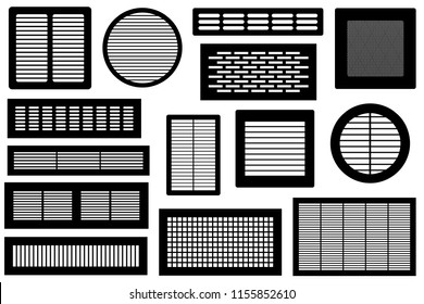 Set of different ventilations grilles isolated on white
