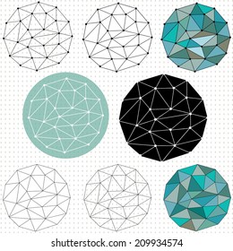 A set of different versions and styles of a polygonal circle pattern