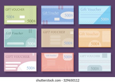 Set with different versions of the voucher in  flat style