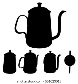 Set of different views. Kettles icons. Kitchen items - teapots, coffee pot.