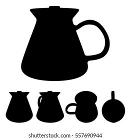 Set of different views. Kettles icons. Kitchen items - teapots, coffee pot.