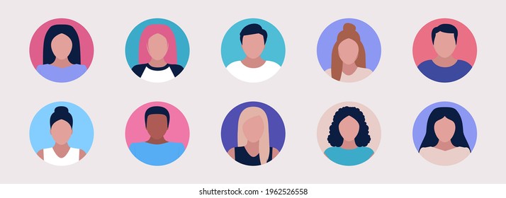 Set of different views of people. Front, side, back. Vector illustration in a flat style