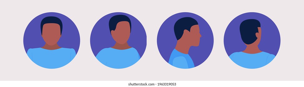 Conjunto de diferentes puntos de vista de un joven. Frente, lado, atrás. Ilustración vectorial en un estilo plano