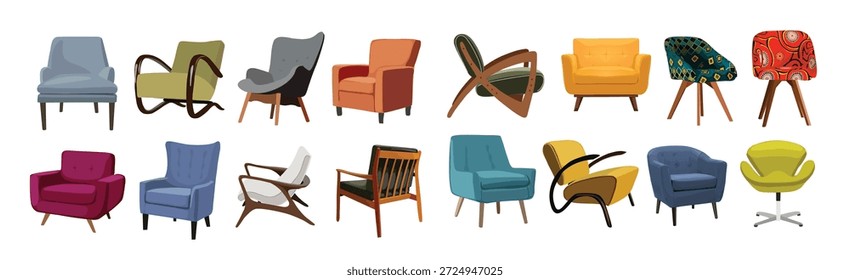 conjunto de diferentes vintage meados século modernas poltronas