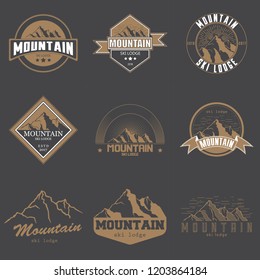 Set of different vintage mountains logo emblem vector illustration. Mountains and travel icon for tourism organizations.