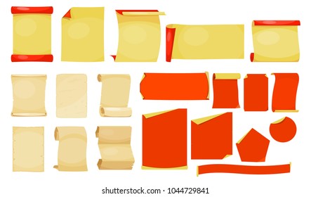 Set of different vintage paper sheets on a white background. Vector illustration