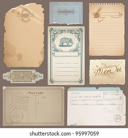 Set of Different Vintage Papers, Cards and Old Notes in vector