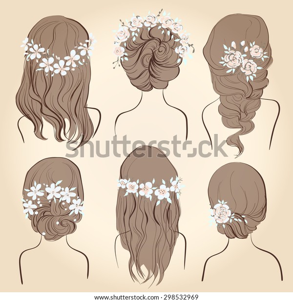 Set Different Vintage Style Hairstyles Wedding Stock Vector