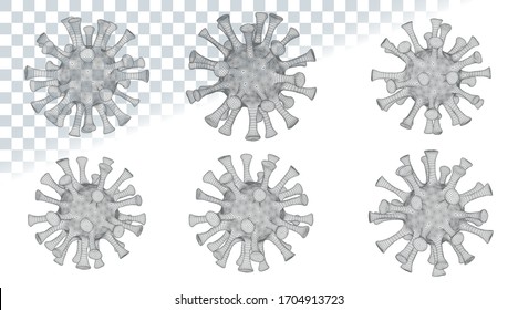 Set of different viral cells. Novel Coronavirus (2019-nCoV) . Wireframe low poly mesh vector illustration