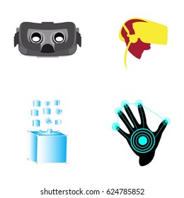 Set of different virtual reality gadgets and objects, Vector illustration
