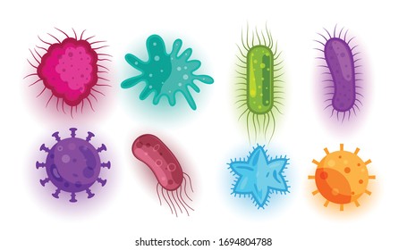 set of different virus and bacteria shapes