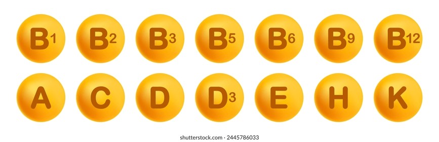 Set of different vitamin icon. Isolated over transparent png