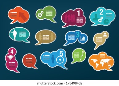 Set of different vivid colored speech bubbles