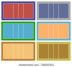 Set of different volleyball court isolated on white