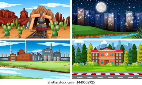 Set of different wallpaper scenes illustration