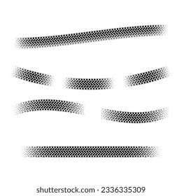 Set of different warp tire track silhouettes with halftones