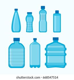 Set of different water bottles