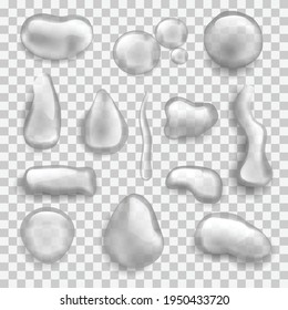 Set of different water drops on transparent background