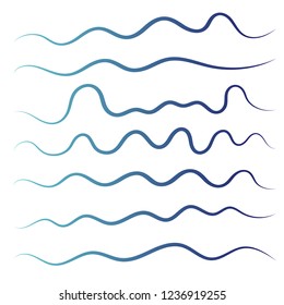 Set of different wave design, various waves, vector illustration.