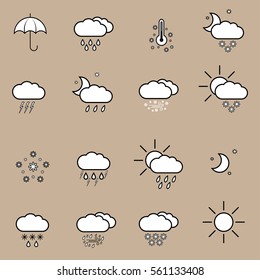 set with different weather icons in black and white color