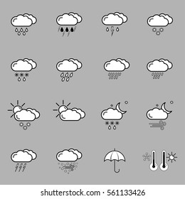 set with different weather icons in black and white color