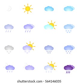 set with different weather icons cloud, sun, moon, rain snow drops