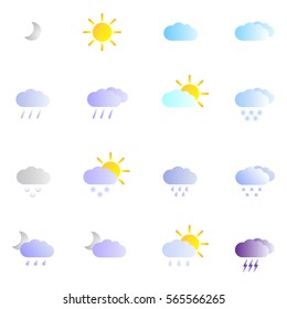 set with different weather icons cloud, sun, moon, rain snow drops