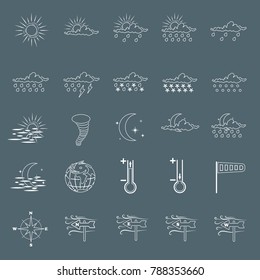 Set with different weather icons cloud, sun, moon, rain snow drops