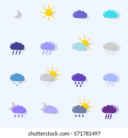 Set with different weather icons. Colorful background.
